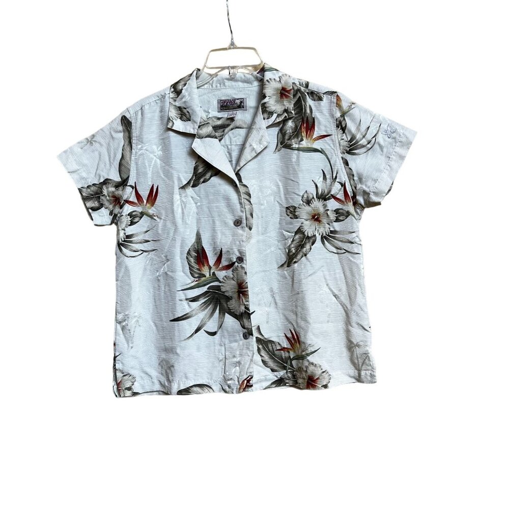 Tiki Classics Hawaiian Shirt 100% Silk Floral Print Short Sleeve Women L